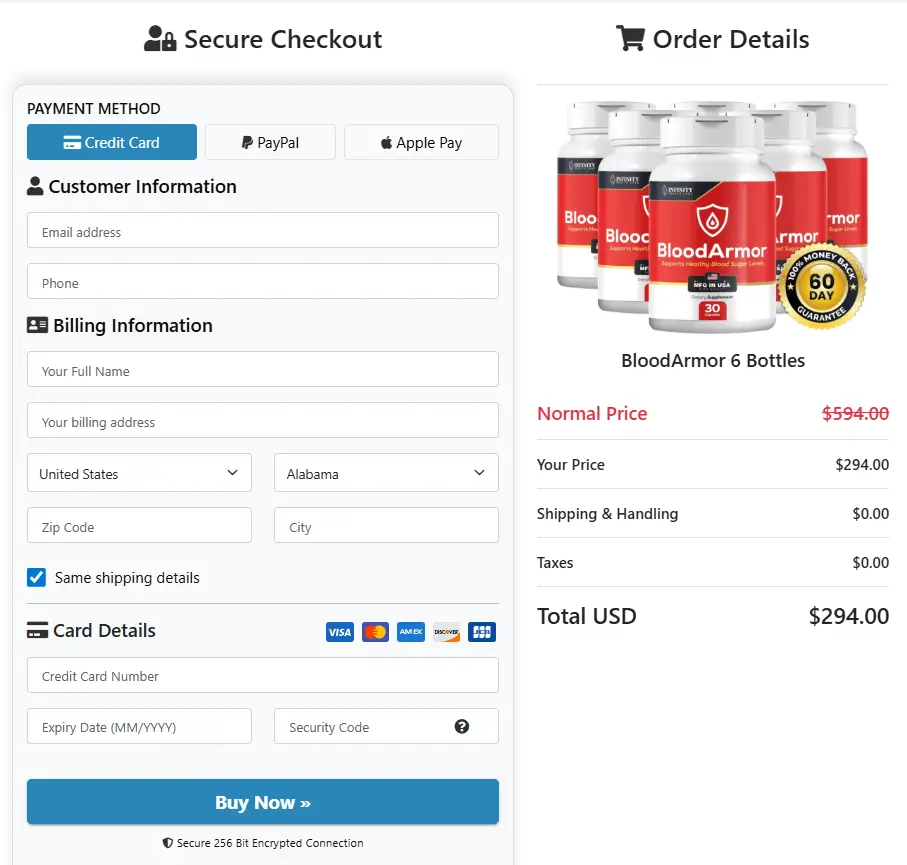 BloodArmor-Secure-Order-Page